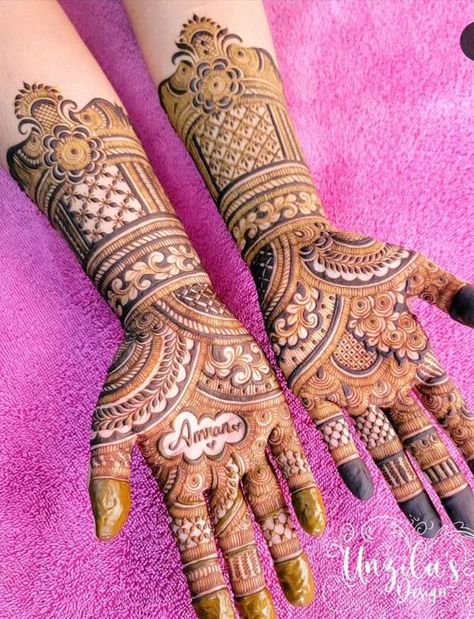 Indian Mehendi Design Front Hand, Bharwa Mehendi Designs, Bridal Mehendi With Name, Indian Design Mehendi, Heena Mehendi Designs Full Hand, Mehendi Designs Dulhan, Front Full Hand Mehndi Designs Simple, Bridal Back Mehndi Designs, New Mehndi Designs Full Hand