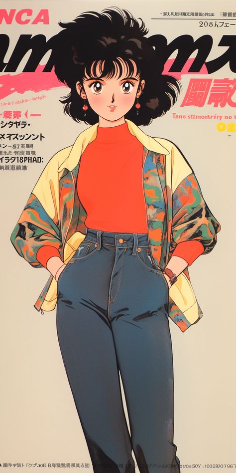 Vintage Anime Style, Citypop Outfit, City Pop Aesthetic Outfits, City Pop Fashion, City Pop Outfits, Vintage Japanese Illustration, 80s Aesthetic Fashion, 60s Japan, Citypop Fashion