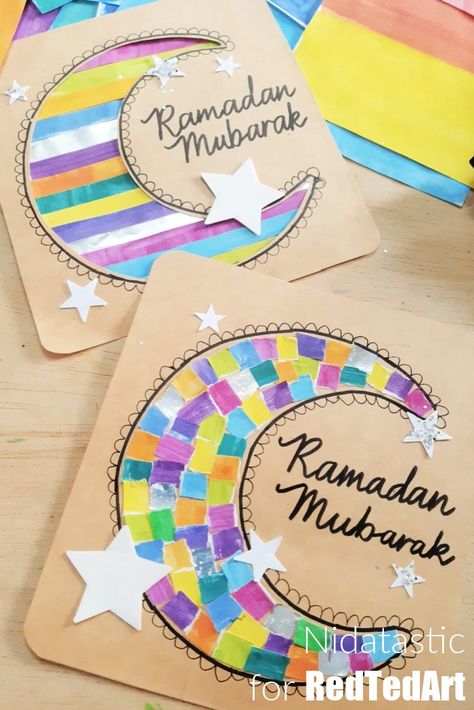 Part of our special Ramadan Activities series for kids. Make these beautiful upcycled ramadan cards with kids. We particularly love the torn paper crescent moon cards. Craft Ideas For Kindergarten, Ramadan Craft, Eid Activities, Ideas For Kindergarten, Ramadan Cards, Islamic Kids Activities, Ramadan Kids, Eid Crafts, Moon Crafts