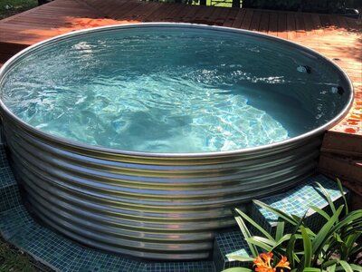 Inspiration | Designer Tanks Water Trough Pool, Pool Colours, Tank Swimming Pool, Tank Pools, Metal Pool, Water Tub, Pools For Small Yards, Custom Backyard, Outdoor Tub