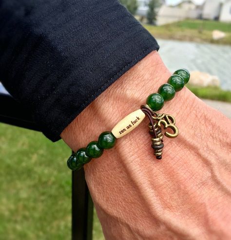 Mens Jade Zen as F#ck Bracelet | Wealth | Success | High Grade Gemstones | Wrist Mala | Mala Bracelet | Mala Beads | Yoga | Meditation | Om Meditation Beads Mala, Yoga Mala Beads, Bracelets Luxury, Energy Therapy, Aqua Aura Quartz, Om Charm, Good Luck Charms, Good Luck Necklace, Horseshoe Pendant