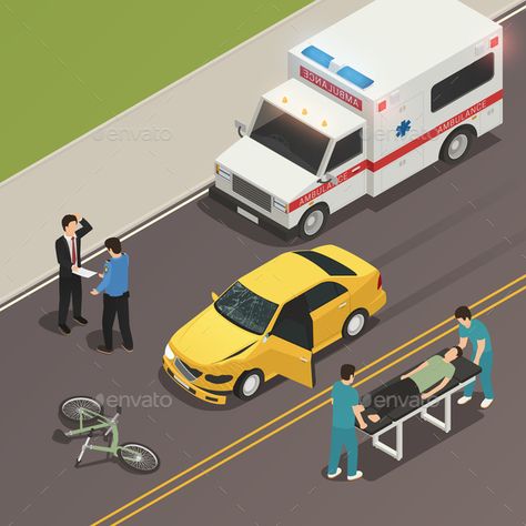 Traffic Accident Scene Isometric Composition Road Safety Poster, Car Collision, Road Drawing, Traffic Accident, Bicycle Accident, Business Portrait Photography, Sandakan, Medicine Studies, Safety Posters