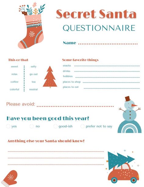 Boho Secret Santa form for participants to fill out to share gift ideas. Secret Santa Forms For Coworkers, Friend Gift Exchange, Secret Santa Templates, Secret Santa Form, Work Secret Santa, Secret Santa Questionnaire, Santa Wish List, $5 Gift Ideas, Christmas Party Planning