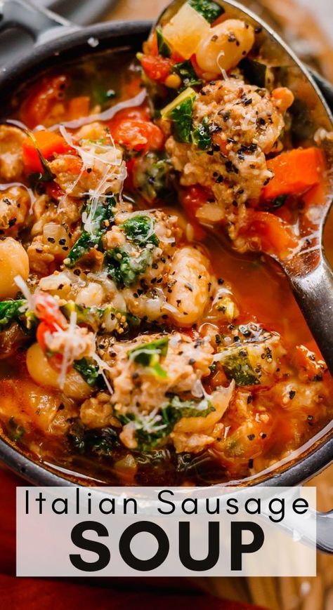 Andoullie Sausage Soup, Tuscan Sausage And Kale Soup, Italian Sausage And Kale Soup Recipes, Sweet Italian Turkey Sausage Recipes, Zucchini Sausage Soup, Italian Sausage Soup Recipes, Tuscan Sausage Soup, Kale And Sausage Soup, Sausage Kale Soup