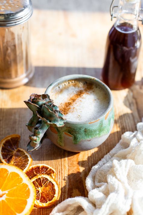 This Homemade Winter Spice Syrup is the perfect way to make spiced lattes at home! This healthier homemade coffee syrup is refined sugar-free and sweetened with maple syrup. Lattes At Home, Homemade Coffee Syrup, Coffee Syrups, Gingerbread Syrup, Vegan Pumpkin Spice, Spice Coffee, Pumpkin Chai, Homemade Syrup, Pumpkin Spice Syrup