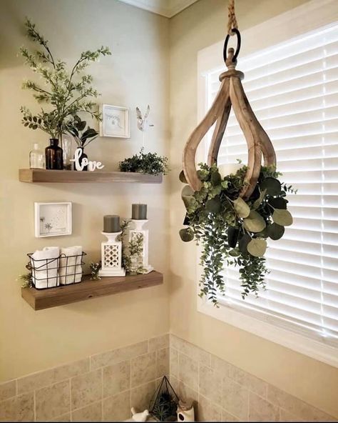 How To Decorate A Garden Tub, Master Bath Wall Decor, Hanging Plants In Bathroom, Spa Bathroom Decor, 2024 Bathroom, Toilet Room Decor, Dream House Living Room, Relaxing Bathroom, Guest Bathroom Decor