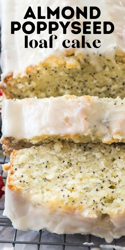 Poppyseed Loaf Cake, Poppyseed Loaf, Almond Poppyseed, Poppy Seed Loaf, Seed Loaf, Easy Pound Cake, Almond Pound Cakes, Almond Bread, Loaf Cake Recipes