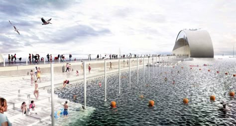 St. Petersburg Pier Competition Shortlist Portfolio Layout Architecture, Pier Design, Big Architects, Architecture Design Competition, Underwater Restaurant, Water Architecture, Floating Architecture, Concrete Pool, Architecture Drawing Art