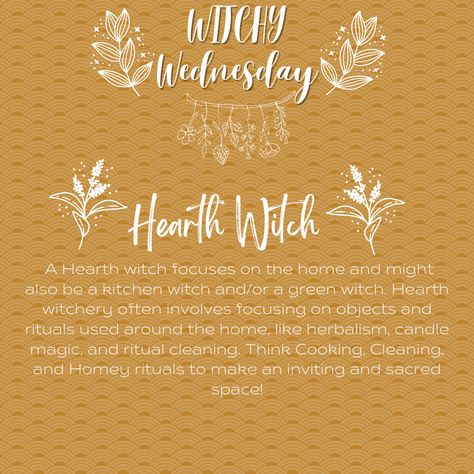 It's Witchy Wednesday! We are celebrating the Hearth Witches, who like the kitchen witches use a lot of home remedies. But you guys aren't just about cooking, no what the "hearth" really means is the home, which is anything inside your walls! Cleaning, gardening, using aromatherapy are all things Hearth witches love and cherish. Thanks for making home feel like home! Home And Hearth Witch, Hearth And Home Witchcraft, Hearth Witch Aesthetic, Hearth Witchcraft, Hearth Magic, Witchy Wednesday, Hellenic Polytheism, Witch Music, Witch Types