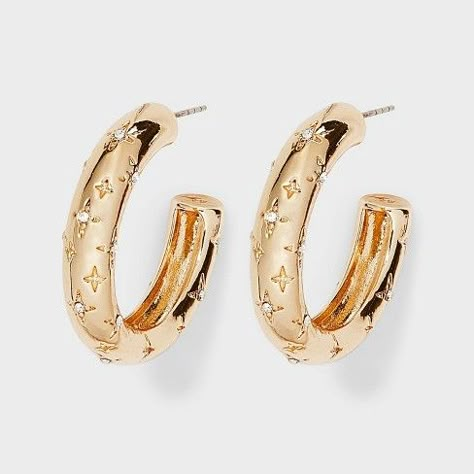 Gold Hoop Clear Stones Earrings - A New Day™ Gold Stones Earrings, Pretty Jewelry Necklaces, Preppy Jewelry, Open Hoop Earrings, Jewelry Accessories Ideas, Jewelry Essentials, Jewelry Lookbook, Crystal Stones, Pretty Earrings