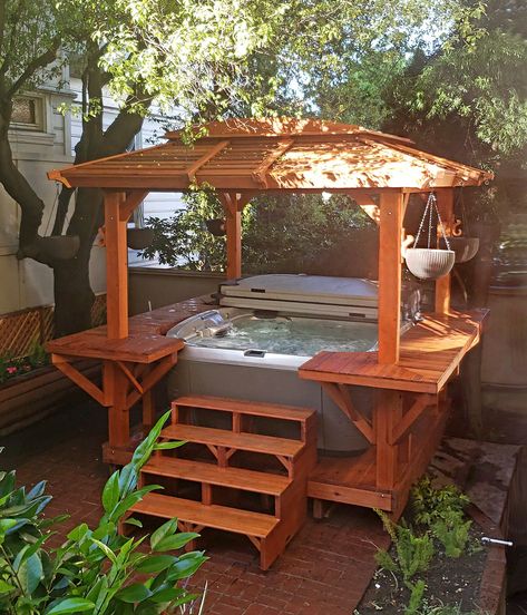 Whirlpool Deck, Hot Tub Enclosure, Hot Tub Landscaping, Hot Tub Surround, Hot Tub Patio, Outdoor Hot Tub, Hot Tub Gazebo, Diy Hot Tub, Gazebo Plans