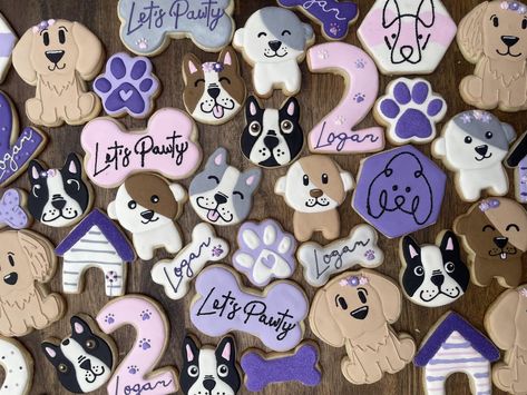 Let’s pawty 2nd birthday cookies! Had so much fun doing these (I have 2 Bostons so I thrilled when they asked for these) by Chretien7283 2nd Birthday Cookies, Birthday Party Cookies, Puppy Pawty, Business Anniversary, Paw Party, 2nd Birthday Boys, Party Cookies, Sugar Cookie Designs, Puppy Party