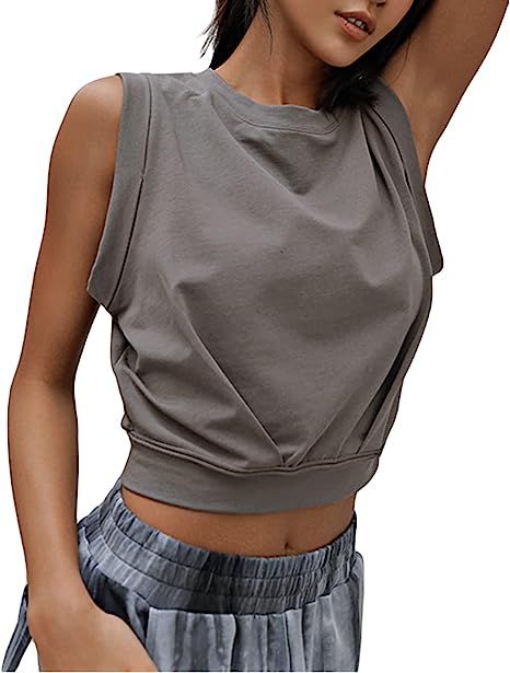 ARRIVE GUIDE Crop Top Athletic Shirts for Women Cute Sleeveless Yoga Tops Running Gym Workout Shirts Yoga Crop Tops, Workout Style, Cropped Tops, Sleeveless Crop Top, Athletic Shirts, Active Wear Outfits, Yoga Tops, Solid Clothes, Sleeveless Tshirt