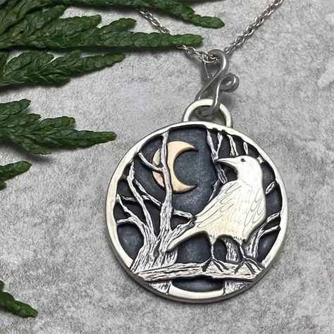 Vintage Charm Necklace Heart Pattern Of Forest Crow Pendant With Long Hollow Chain Adjustable Clothing Accessories | 24/7 Customer Service | Temu Crow Pendant, Moon Goddess Necklace, Moon Phases Necklace, Wiccan Jewelry, Witch Jewelry, Pagan Jewelry, Ball Chain Necklace, Moon Pendant, Moon Necklace