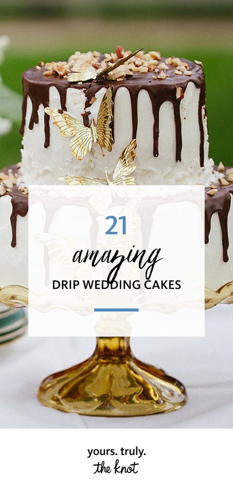 Dress up your tiers with a simple drip design that adds whimsy to a wedding cake without taking away from any pretty embellishments like intricate fondant details or fresh blooms. Simple Drip Cake, Cake Without Fondant, Chalkboard Wedding Cake, Mint Wedding Cake, Cakes Without Fondant, Pastry Kitchen, Tiered Cakes Birthday, Summer Wedding Cakes, Drip Design