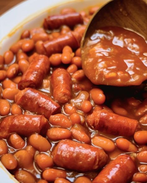 Likely the best iteration of this dish I've ever created, it's enticing Beenie Weenie Crockpot, Beanie Weenie Casserole, Beanie Weenies, Little Smokies Recipes, Beans Baked, Cooktop Cove, Smokies Recipe, Crock Pot Vegetables, Little Smokies