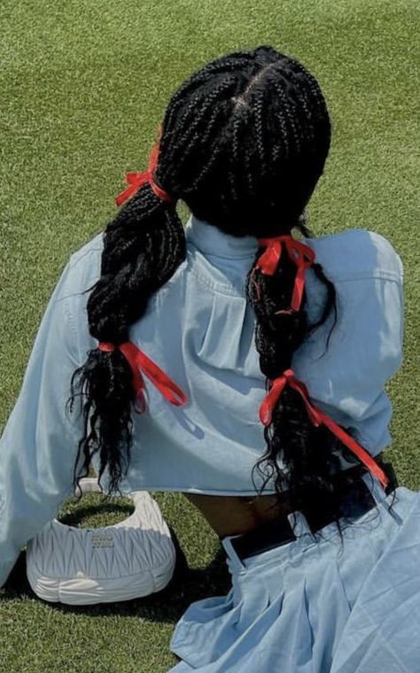 Hairstyles With Unbraided Hair, Summer Braid Ideas, Hair Ribbon Aesthetic, Curly Hair With Braids, Hairstyles For Picture Day, Hairstyles For All Hair Types, Soccer Hairstyles, Picture Day Hair, Preppy Hairstyles