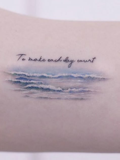 Beach Memorial Tattoo, Ocean Memorial Tattoo, Tattoo Waves Ocean, Tattoo Seashell, Police Tattoos, Tattoo Waves, Scuba Tattoo, Ocean Wave Tattoo, Detailed Tattoos