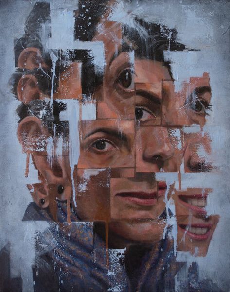 Abstract portrait fragmented taking cubist and photo collage influences Distorted Art Oil paint on linen canvas 50 x 40cm Fragments Art Gcse, Art Distortion, Fragments Art, Distorted Portraits, Layers Art, Distortion Art, Art Igcse, Gcse Art Ideas, Art Identity