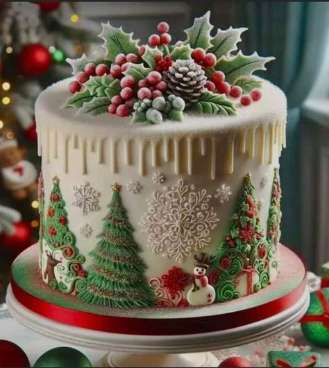 Tårta Design, Winter Torte, Easy Christmas Cake Recipe, Christmas Themed Cake, Christmas Cake Designs, Holiday Cupcakes, Days To Christmas, Christmas Cake Decorations, Xmas Cake