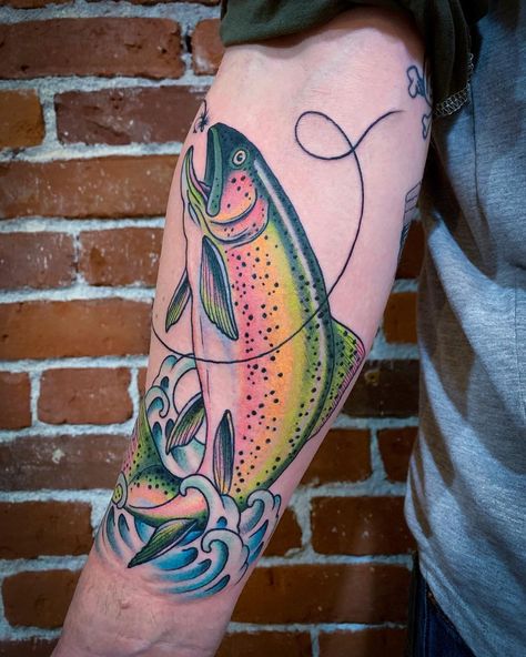 Rainbow Trout Tattoo, Ladies Fishing, Trout Tattoo, Fly Fishing Tattoo, Fishing Outfit, Fishing Tattoo, Inflatable Fishing Kayak, Rainbow Trout Fishing, Fishing Boots