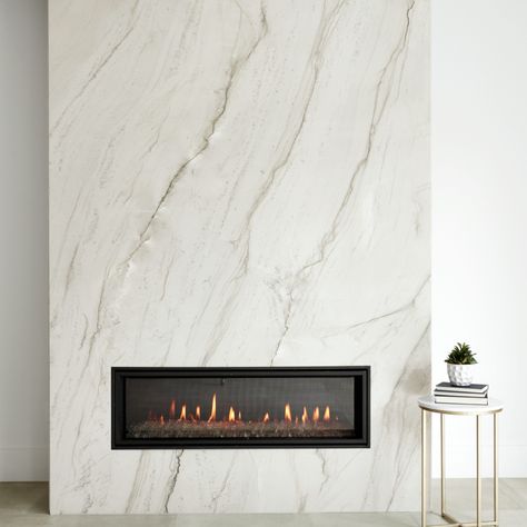 Quartzite Fireplace, Mont Blanc Quartzite, Wall Fireplaces, Elegant Fireplace, Fireplace Feature Wall, White Quartzite, Arizona Tile, Natural Stone Fireplaces, Beige Living Rooms