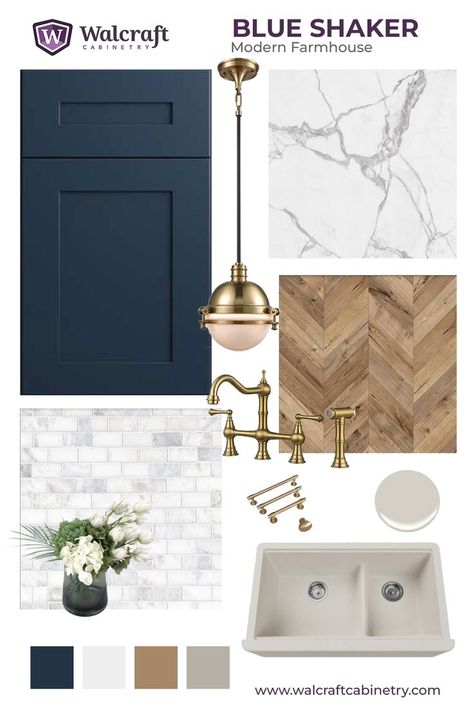 #kitchentools #kitchenrenovation #kitchen Navy Blue And Marble Kitchen, White Blue Cabinets Kitchen, Kitchen Slate Blue Cabinets, Popular Kitchen Cabinets For 2022, Modern Kitchen With Blue Cabinets, Backsplash Kitchen With Navy Cabinets, Small White And Blue Kitchen Ideas, Light Wood And Blue Kitchen, 2 Different Style Kitchen Cabinets