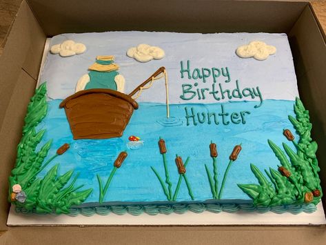 Fishing Sheet Cakes For Men, Fish Decorated Cakes, Fishing Sheet Cake, Fishing Cakes For Men, Outdoors Birthday Cake, Fishing Theme Cake, Gone Fishing Cake, Fishing Cakes, Fisherman Cake