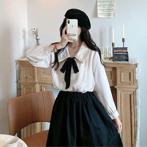 Perfect for adding a whimsical touch to any outfit, whether you're dressing up for a special occasion or adding flair to your everyday look. Elevate your style with this enchanting piece that combines timeless grace with a hint of kawaii flair. 🌸Item link: https://gothickawaii.com/products/Kawaii-Lolita-Elegant-Long-Sleeve-Blouse-p543434380 🌸 Price: $ 35.50 ✈️Free Shipping worldwide Kawaii Business, Gothic Kawaii, Collar For Women, Glam Life, Straight Clothes, Patch Work Blouse, Clothing Catalog, Collars For Women, College Fashion