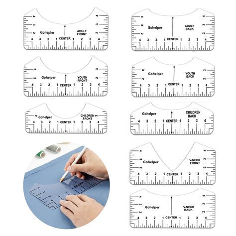 PRICES MAY VARY. 【8 Different Styles】: The package contains a total of 8 sizes of t-shirt alignment tool to meet your different needs. The numbers and marks on the t-shirt rulers guide are clearly visible and easy to read. 【Transparent Design】: Our transparent t-shirt ruler adopts transparent design, the numbers on the ruler are clear at a glance, the proportions are clear at a glance, the ruler has clear numbers and marks, providing high accuracy for precise measurement and alignment when designing T-shirts. 【Easy To Use】: Simply align the appropriately sized shirt alignment tool with the T-shirt collar and use the measurement marks to center the image before pressing. It helps you align shirts and t-shirts accurately. 【Material】: Our t-shirt alignment tool are made of plastic material, w Quilting Rulers, Transparent Design, Dress Pattern, Diy Design, Dressmaking, Ruler, Diy Clothes, Needlework, Screen Printing