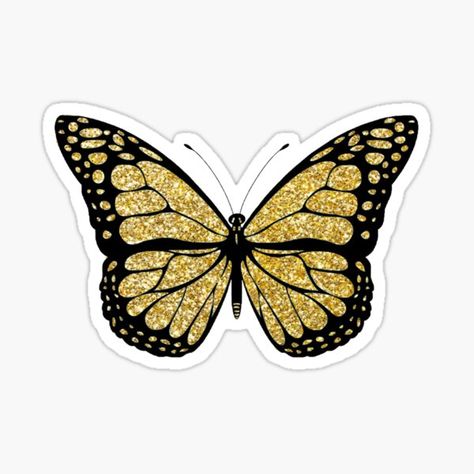 "Gold glitter butterfly" Sticker by Als10806 | Redbubble Hello Kitty Printables, Butterfly Cake Topper, Glitter Butterfly, Butterfly Template, Butterfly Printable, Butterfly Images, Gold Stickers, Butterfly Cakes, Gold Line