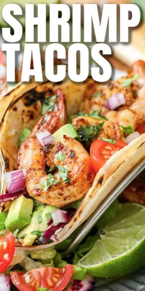 Shrimp tacos are a delicious way to enjoy fresh ingredients. We love serving these at patio parties! #shrimptacos #tacos #shrimp #taconight #seafoodtacos #easytacos #spicyshrimptacos #easyshrimptacos Barrio Tacos, Best Shrimp Taco Recipe, Healthy Shrimp Tacos, Tacos Shrimp, Grilled Shrimp Tacos, Shrimp Tacos Easy, Healthy Taco Recipes, Spicy Shrimp Tacos, Shrimp Taco