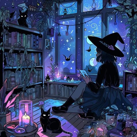 City Witch Aesthetic, Witchcraft Aesthetic Room, Witchy Profile Picture, Witchy Banner, Modern Witch Art, Cute Witch Aesthetic, Celestial Witch Aesthetic, Cozy Witch Aesthetic, Pastel Witch Aesthetic