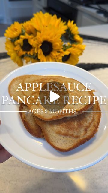 Caila Quinn Burrello 🌹 on Instagram: "Apple Sauce Pancake Recipe 🍎✨ Perfect for a first finger food for babies 8+ months! 

ingredients: 
🍎 applesauce 
🥚1 Egg
🥛 splash of oat milk
🌼3/4 cup of flour
👩🏻‍🍳 dash of cinnamon sugar
🧈 butter on pan

#firstfood #firstfoods #babyfood #babyledweaning #babyrecipes #mommyblogger #austinblogger #healthybabyfood #healthybabyrecipes #babyrecipes #babybreakfast #kidsbreakfastideas #kidsbreakfast" Apple Sauce Pancakes For Baby, Apple Sauce Pancakes, Apple Pancakes For Baby, Flour Baby, First Finger Foods, Applesauce Pancakes, Baby Breakfast, Baby Apple, Baby Pancakes