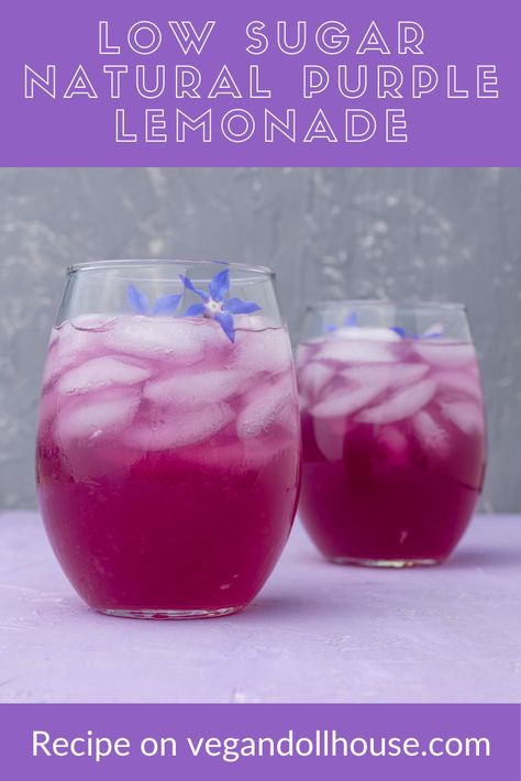 This purple lemonade is low sugar by substituting stevia for some of the sugar. The natural purple color comes from butterfly pea flowers. This easy to follow recipe has plenty of photos and a link to purchase the flowers. This beverage can be ready in 15-20 minutes and makes an instagramable drink to serve on ice (or to mix with alcohol). It’s a fun addition to picnics, parties, and BBQs. #vegan #vegandollhouse #recipe #lemonade #purple #easy #drink #pretty #butterflypeaflowers #butterflypea Recipe Lemonade, Purple Lemonade, Butterfly Pea Flowers, Purple Drinks, Dream Cafe, Vegan Easter, Vegan Party Food, Vegan Party, Purple Food