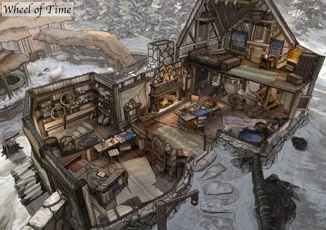 Fantasy Building Interior Concept Art, Dnd House Interior Art, Map Room, Dnd Interior Map, Feng Zhu Design, Feng Zhu, Fantasy Bedroom Concept Art, Fantasy Dorm Room Concept Art, Medieval Room Concept Art