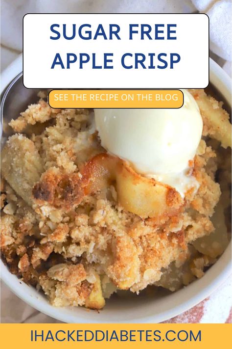 Sugar Free Apple Crisp - a low carb and diabetic-friendly dessert that’s both healthy and delicious. Perfect for guilt-free indulgence! Apple Crisp For Diabetics, Gluten Free Sugar Free Apple Crisp, Low Glycemic Dessert Recipes, Sugar Free Apple Desserts, Apple Recipes For Diabetics, Apple Cranberry Dessert, Sugar Free Apple Crumble, Sugar Free Apple Crisp, Sugar Free Apple Pie