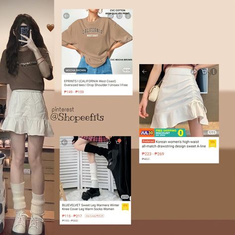 Outfit Korean Style, Mini Outfit, Outfit Korean, Shopee Philippines, Everyday Fashion Outfits, Warm Socks, Mocha Brown, Oversized Tee, Fashion Styles