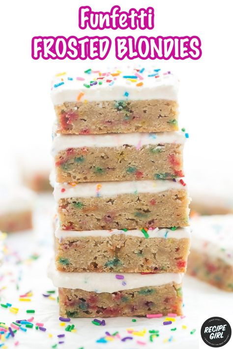 funfetti blondies stacked Funfetti Blondies, Kids Lunch Boxes, Blondie Recipe, Blondies Recipe, Recipe Girl, Birthday Desserts, No Bake Treats, Best Dessert Recipes, Lunch Boxes