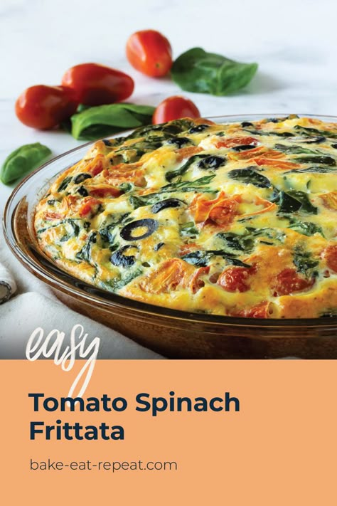 Egg Spinach Tomato Frittata, Tomato And Spinach Frittata, Veggie Egg Frittata, Easy Frittata Recipes Baked, Easy Frittata Recipe Simple, Tomato Frittata Recipes, Spinach And Tomato Recipes, Tomato Spinach Quiche, Spinach Tomato Frittata