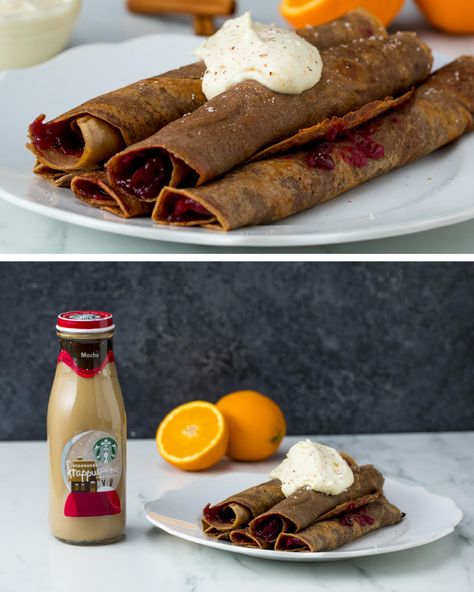 Gingerbread Crepes, Cranberry Compote Recipe, Vegan Gingerbread Pancakes, Cranberry Compote, Compote Recipe, Starbucks Frappuccino, Frozen Cranberries, Serving Size, Holiday Treats