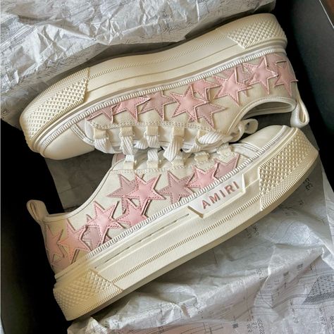 Only Worn For 30 Mins For Photoshoot. Still Good As New Never Worn Outside. Size 39. Pink & White Amiri Sneakers Amiri Star Shoes, Pink Amiri Sneakers, Pink Designer Shoes, Pastel Pink Sneakers, Maximalist Shoes, Amiri Shoes, Amiri Sneakers, Shoes List, Kawaii Sneakers