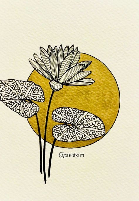 Ink Illustrations Flowers, Zen Painting Ideas, Zen Embroidery, Zentangle Art Ideas Creative, Mandala Flower Drawing, Zentangle Patterns Flower, Lotus Doodle, Abstract Doodle Art, Line Drawing Flowers