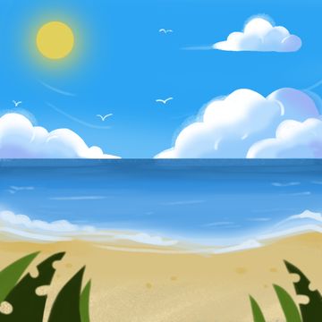 Sunny Beach, Sun Beach, White Clouds, Clear White, Beach Waves, Clipart Images, Blue Sea, Blue Sky, Graphic Resources