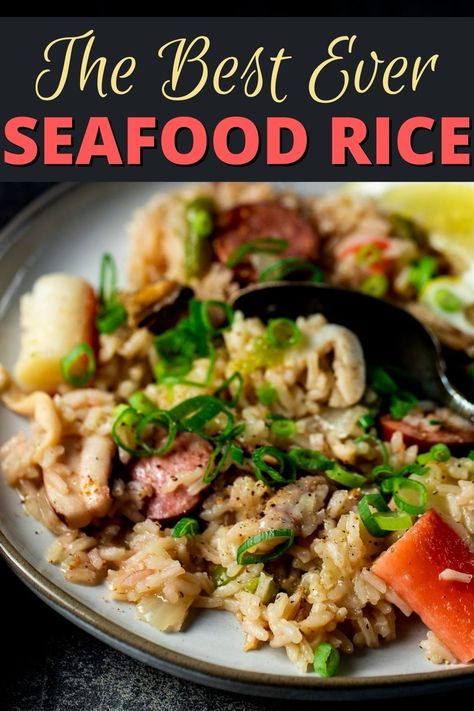 Rice And Seafood Recipes, Recipes Using Frozen Mixed Seafood, Cajun Shrimp Rice Recipe, Seafood Dirty Rice, Seafood And Rice, Seafood Rice Recipe, One Pot Rice Meals, Mixed Seafood Recipe, Mixed Seafood