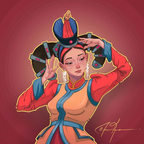 Mongolian queen, on ArtStation at https://www.artstation.com/artwork/5vqyPW Mongolian Queen Drawing, Mongolian Queen Art, Mongolian Queen, Mongolian Dress, Mongolian Woman, Mongolian Traditional Clothing, Mongol Art, Bamboo Moodboard, Mongolian Art