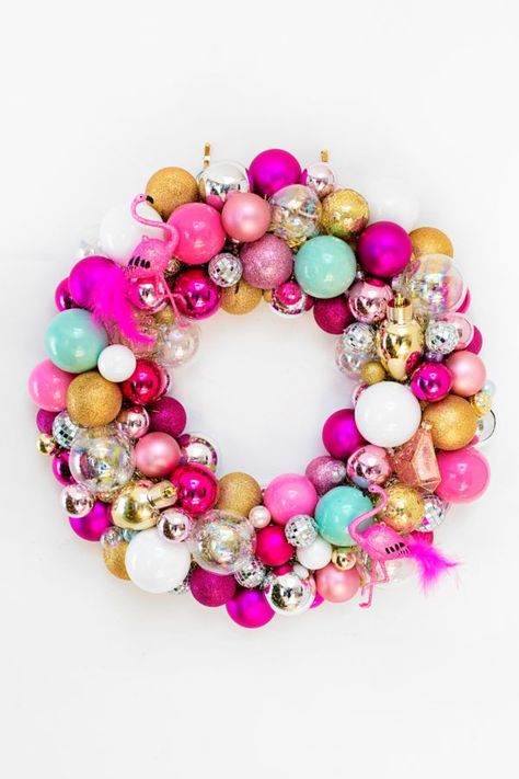 Our Holiday Home Tour! | studiodiy.com Christmas Wresth, Christmas Disco Ball, Christmas Ball Wreath, Ornament Wreath Diy, Christmas Disco, Bauble Wreath, Easy Wreath, Classic Holiday Decor, Heirloom Ornaments