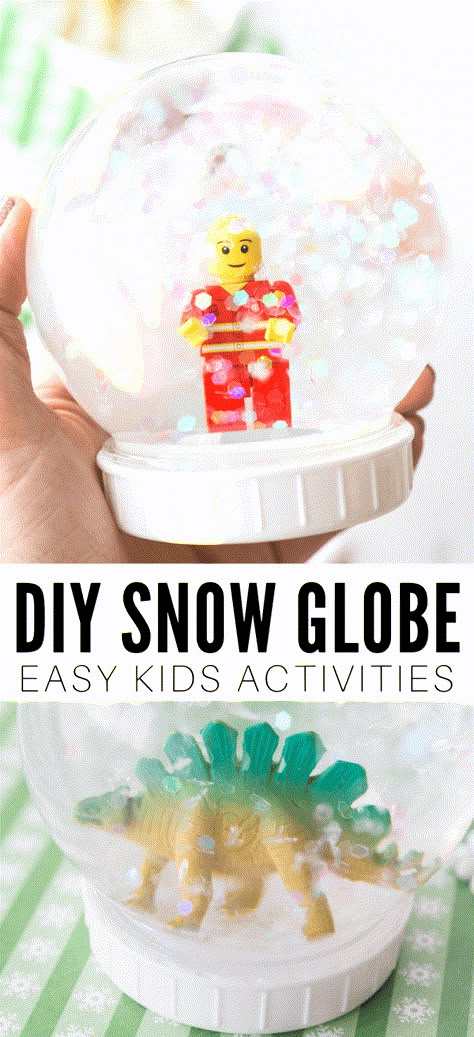 Kids Craft Snow Globe, Making Snow Globes For Kids, Toddler Snowglobe Craft, Making Your Own Snow Globe, Activities For January For Kids, Easy Snow Globes For Kids, Snow Kids Crafts, How To Make Your Own Snow Globe, Snow Kids Activities