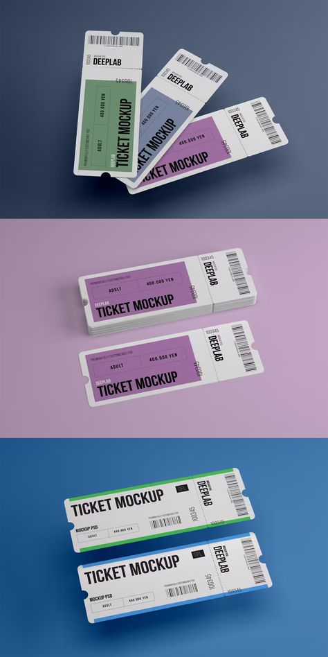 Event Ticket Mockup Set Museum Ticket Design, Eco Graffiti, Ticket Graphic Design, Festival Ticket Design, Ticket Design Ideas, Event Mockup, Event Ticket Design, Ticket Mockup, Museum Ticket