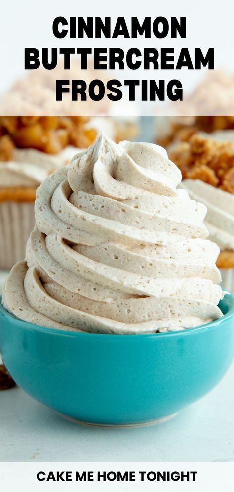 Cinnamon buttercream frosting is smooth and creamy, made with vanilla and cinnamon. Great for cakes and cupcakes. Cinnabon Cinnamon Cupcakes, Spiced Buttercream Frosting, Pumpkin Spice Buttercream Frosting, Cinnamon Whipped Cream Frosting, Whipped Cream Buttercream Frosting, Vanilla Ganache Frosting, Best Buttercream Frosting For Decorating, Home Made Frosting, Cupcake Buttercream Frosting